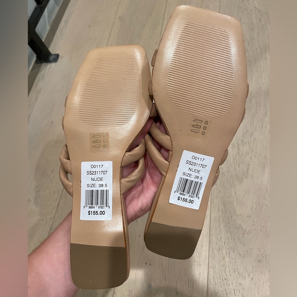 Nude tan strappy leather flat sandals - Picture 2 of 2